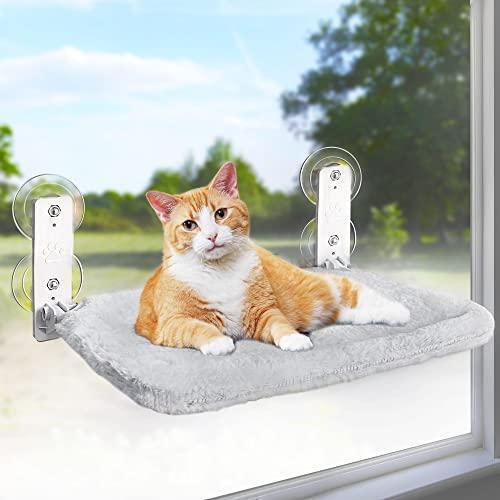 AMOSIJOY Cordless Cat Window Perch, Cat Hammock for Wall with 4 Strong Suction  Cups, Anchors&Screws for